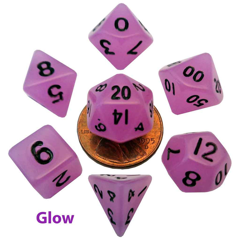 Glow in The Dark Purple Mini Polyhedral Dice Set - Bea DnD Games