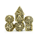 Gold Dragon 7 Piece Hollow Metal Polyhedral Dice Set & Dice Case - Bea DnD Games