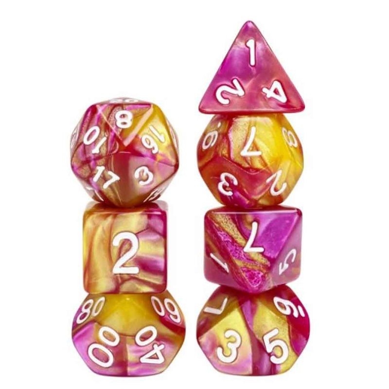 Golden Rose - 7 Piece Polyhedral Dice Set + Dice Bag - Bea DnD Games