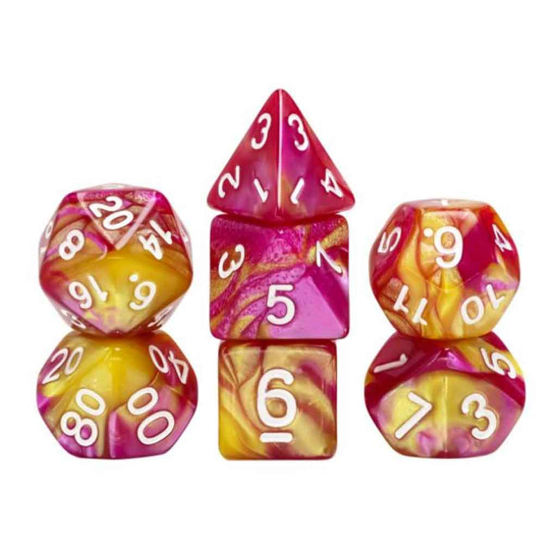 Golden Rose - 7 Piece Polyhedral Dice Set + Dice Bag - Bea DnD Games