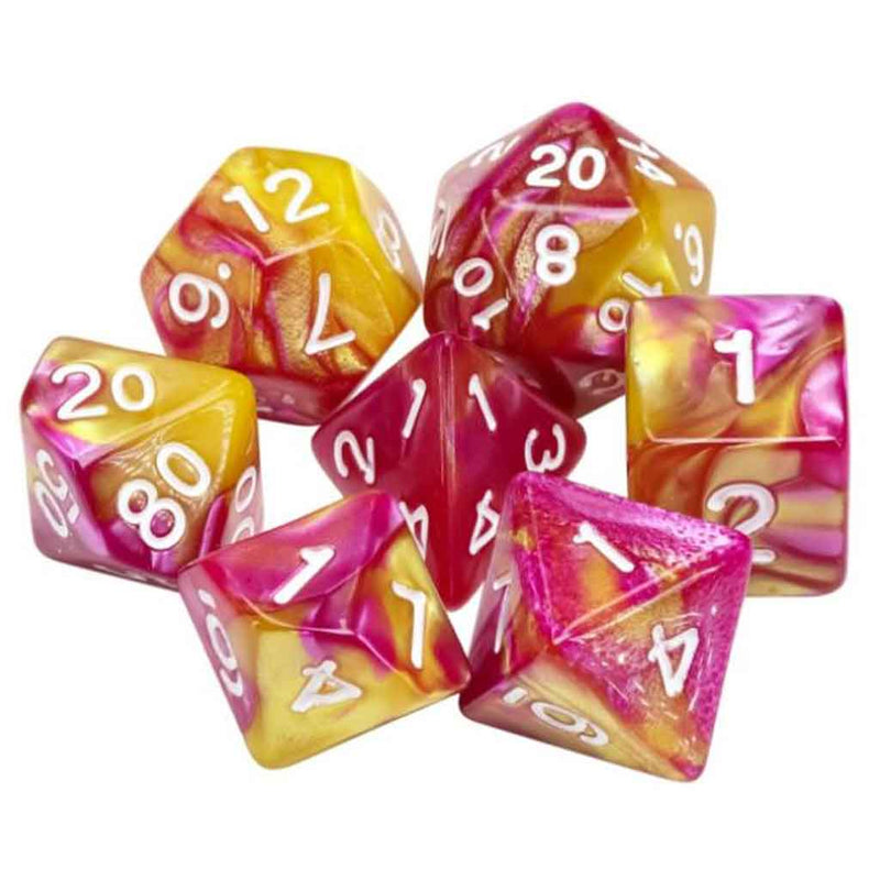 Golden Rose - 7 Piece Polyhedral Dice Set + Dice Bag - Bea DnD Games