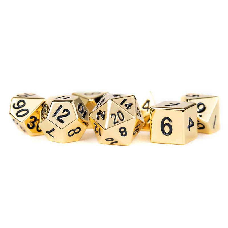 Golden Treasure - 7 Piece Metal Polyhedral Dice Set & Dice Case - Bea DnD Games