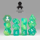 Green Apple Fizz - 12 Piece Dice Set by Kraken Dice + Dice Bag - Bea DnD Games