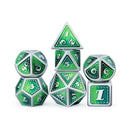 Green Dragon 7 Piece Metal Polyhedral Dice Set & Dice Case - Bea DnD Games