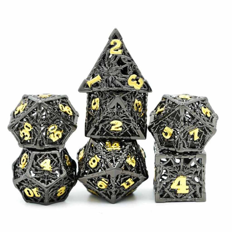 Guardians of the Underdark 7 Piece Hollow Metal Polyhedral Dice Set & Dice Case - Bea DnD Games