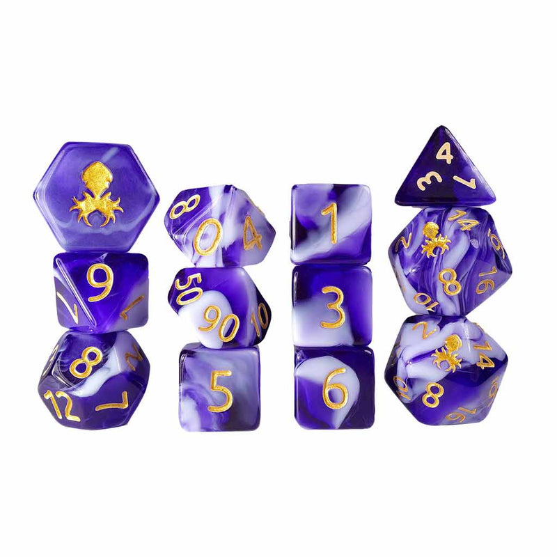 Gummi Grape Smoothie 12 Piece Dice Set with Gold Ink + Dice Bag (Kraken Dice) - Bea DnD Games