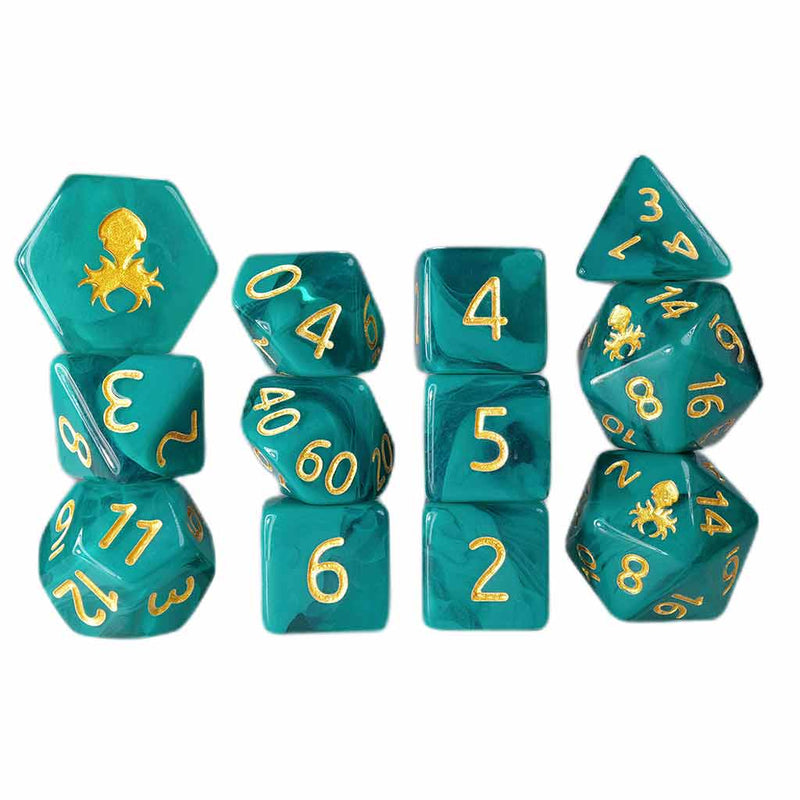 Gummi Melon 12 Piece Polyhedral Dice Set with Gold Ink + Dice Bag (Kraken Dice) - Bea DnD Games