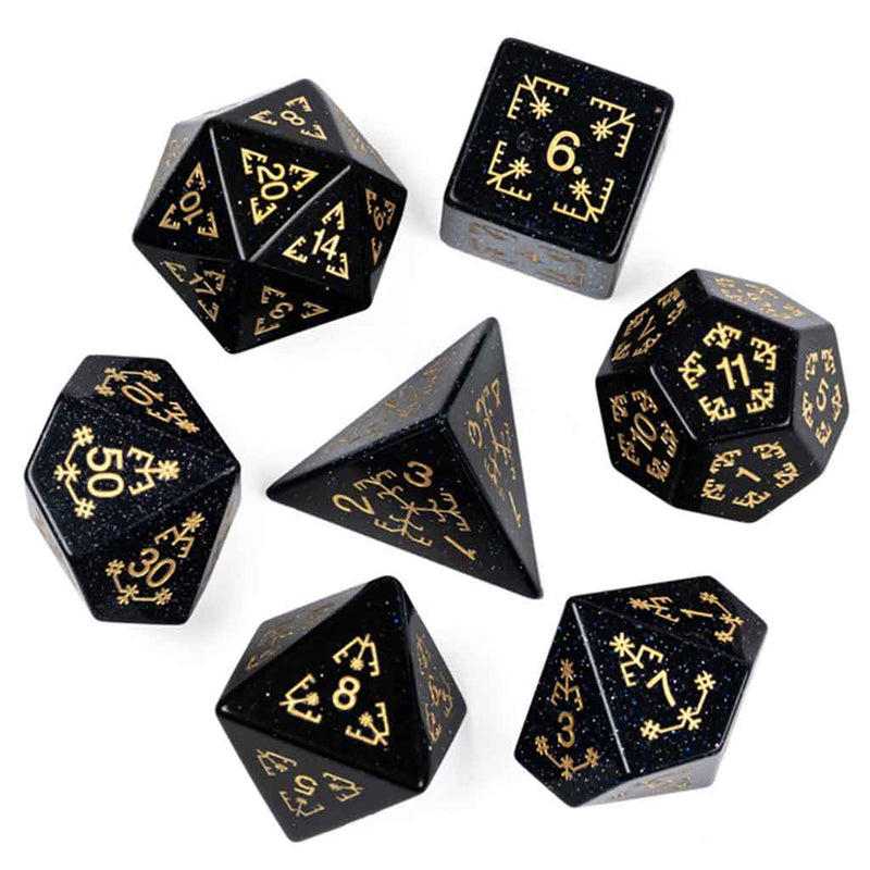 Harmonic Convergence Handcrafted Blue Goldstone Dice Set & Dice Case - Bea DnD Games