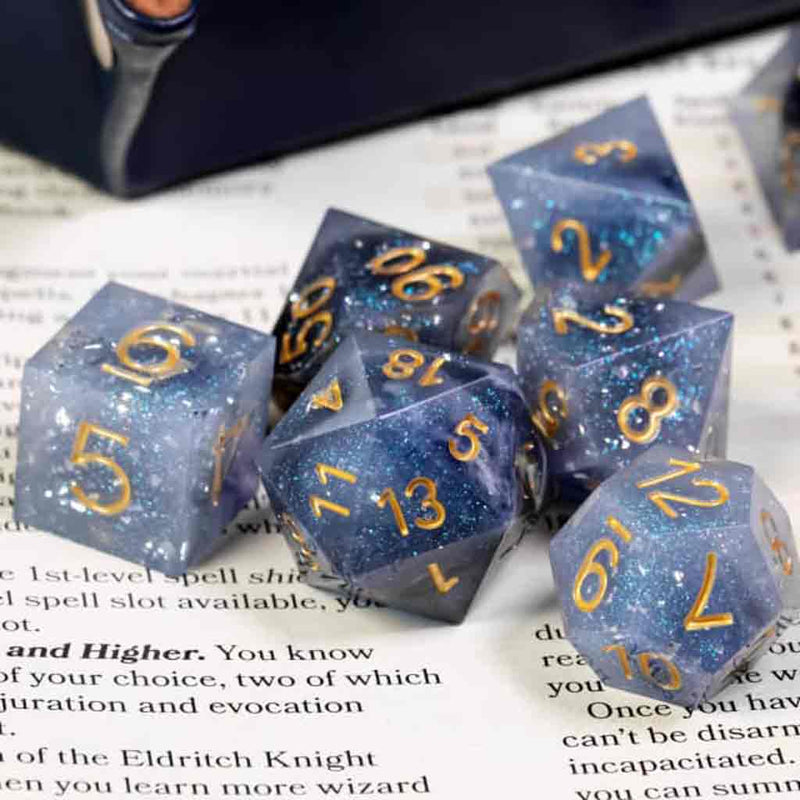 Heavenly Storms Handcrafted Sharp Edge Dice Set & Dice Case - Bea DnD Games
