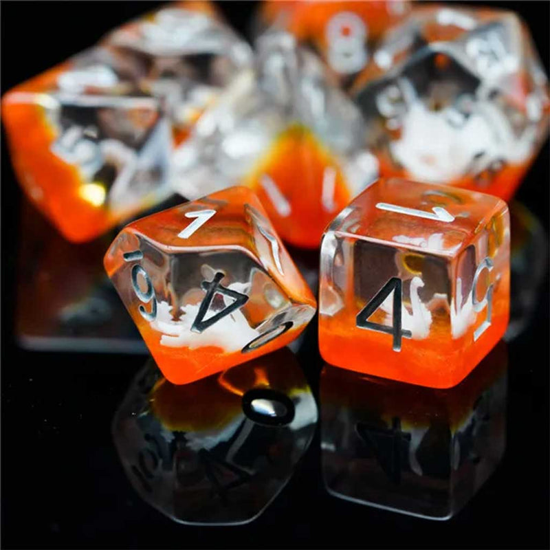 Hellfire Swan - 7 Piece Polyhedral Dice Set + Dice Bag - Bea DnD Games