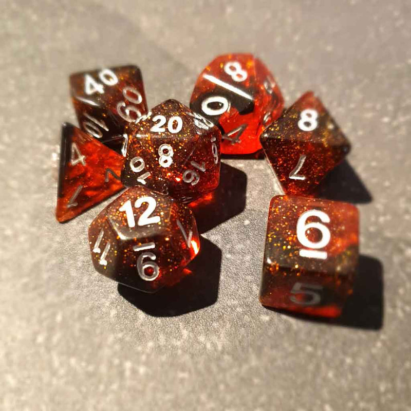 Hellish Rebuke - 7 Piece Polyhedral Dice Set + Dice Bag - Bea DnD Games
