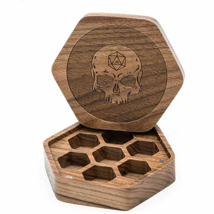 Hexagon (Walnut) Wooden Dice Box - Bea DnD Games