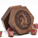 Hexagon (Walnut) Wooden Dragon Dice Box - Bea DnD Games
