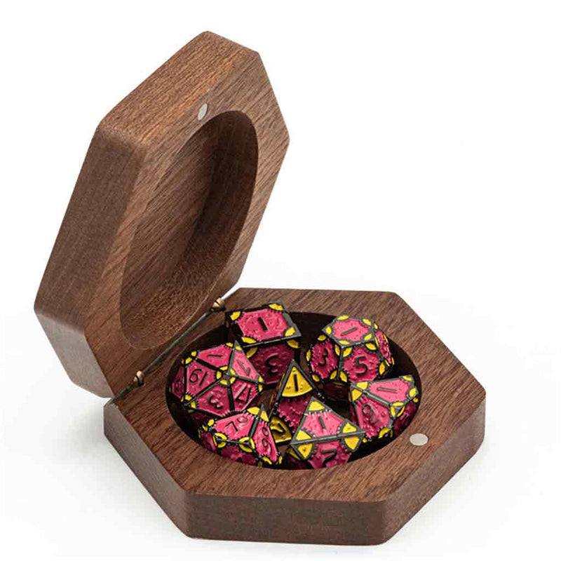 Hexagon (Walnut) Wooden Dragon Dice Box - Bea DnD Games