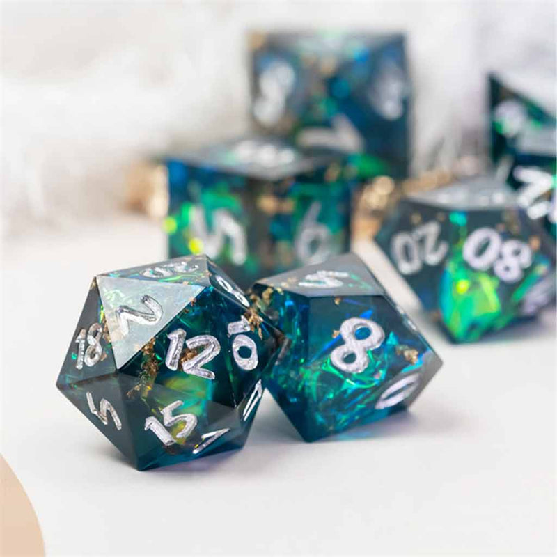 Hidden Secrets Handcrafted Sharp Edge Dice Set & Dice Case - Bea DnD Games