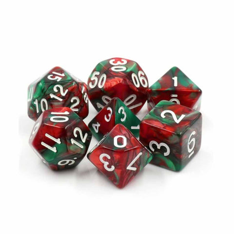Holly Wreath Christmas Dice - 7 Piece Polyhedral Dice Set + Dice Bag - Support Wellington City Mission - $5 from each purchase donated. - Bea DnD Games