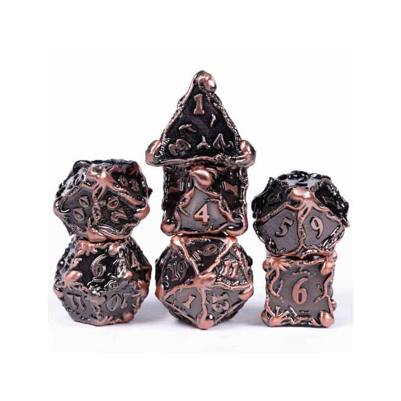 Horror From The Depths 7 Piece Metal Polyhedral Dice Set & Dice Case - Bea DnD Games
