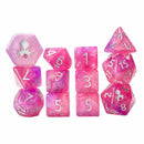 Hydrangea 12PC Glimmer RPG Dice Set with Silver Ink + Dice Bag (Kraken Dice) - Bea DnD Games