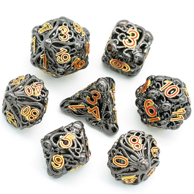 Illithid Mastermind 7 Piece Hollow Metal Polyhedral Dice Set & Dice Case - Bea DnD Games