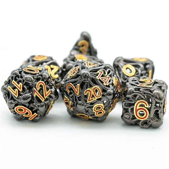 Illithid Mastermind 7 Piece Hollow Metal Polyhedral Dice Set & Dice Case - Bea DnD Games