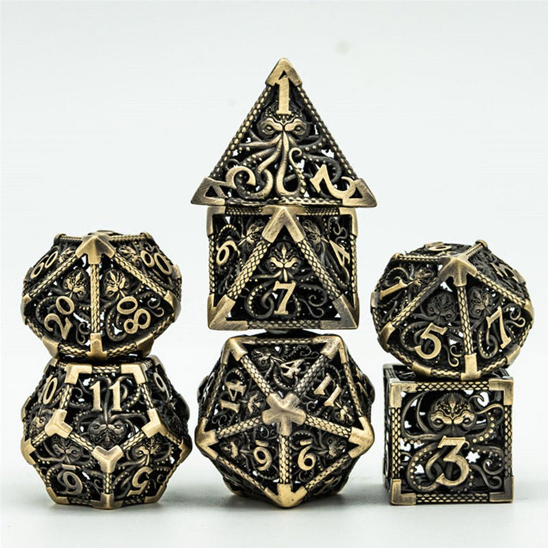 Illithid Terror 7 Piece Hollow Metal Polyhedral Dice Set & Dice Case - Bea DnD Games