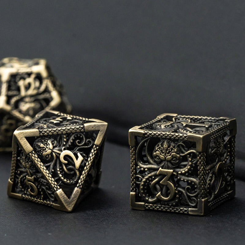 Illithid Terror 7 Piece Hollow Metal Polyhedral Dice Set & Dice Case - Bea DnD Games