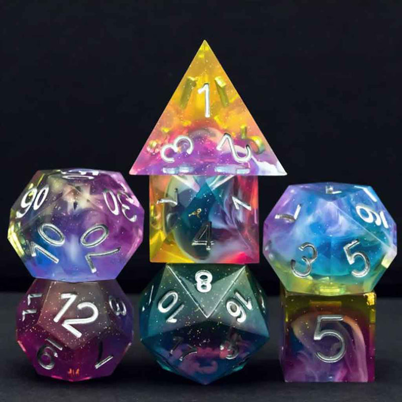 Infinite Galaxies Handcrafted Sharp Edge Dice Set & Dice Case - Bea DnD Games