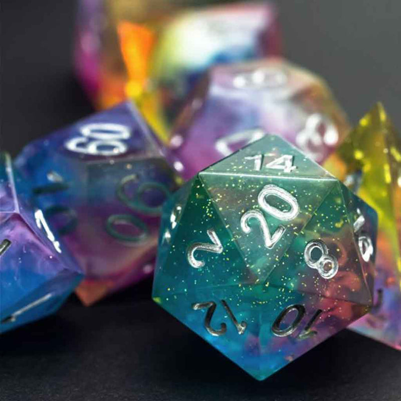 Infinite Galaxies Handcrafted Sharp Edge Dice Set & Dice Case - Bea DnD Games