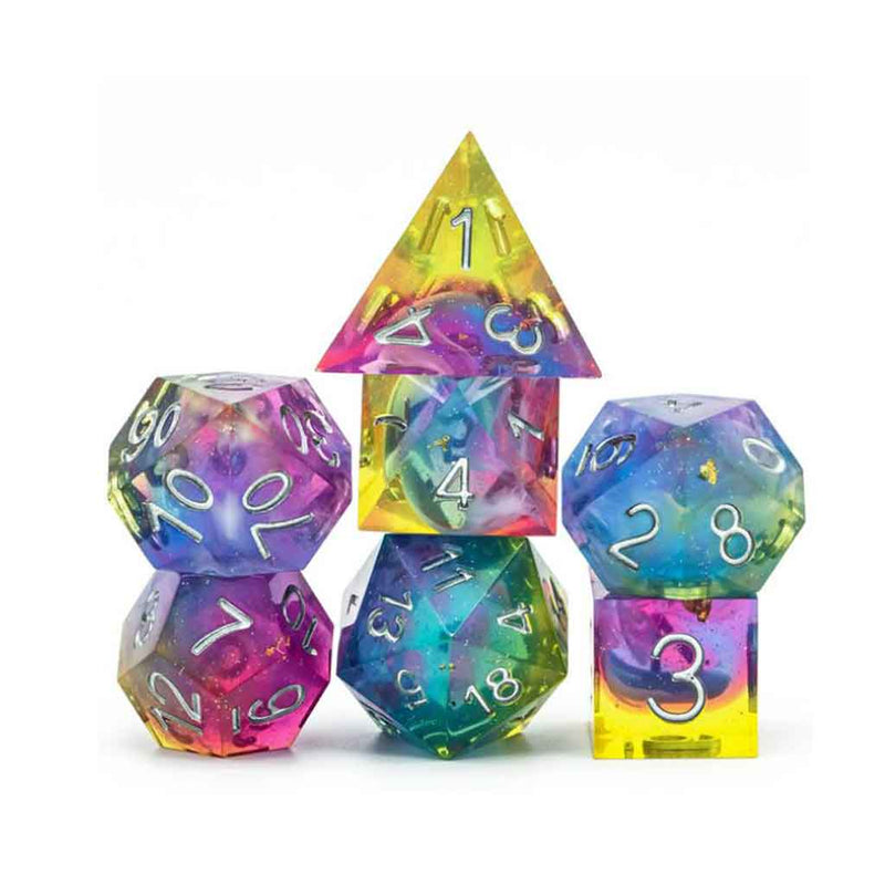 Infinite Galaxies Handcrafted Sharp Edge Dice Set & Dice Case - Bea DnD Games