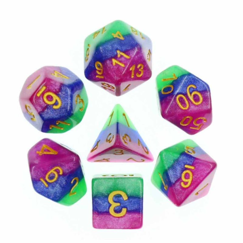 Jesters Gambit - 7 Piece Polyhedral Dice Set + Dice Bag - Bea DnD Games