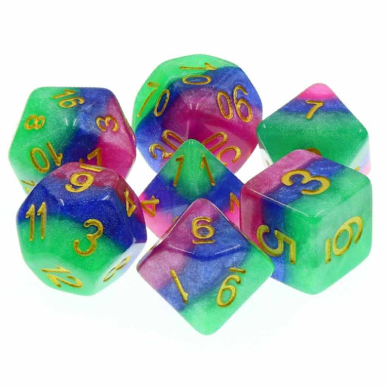 Jesters Gambit - 7 Piece Polyhedral Dice Set + Dice Bag - Bea DnD Games