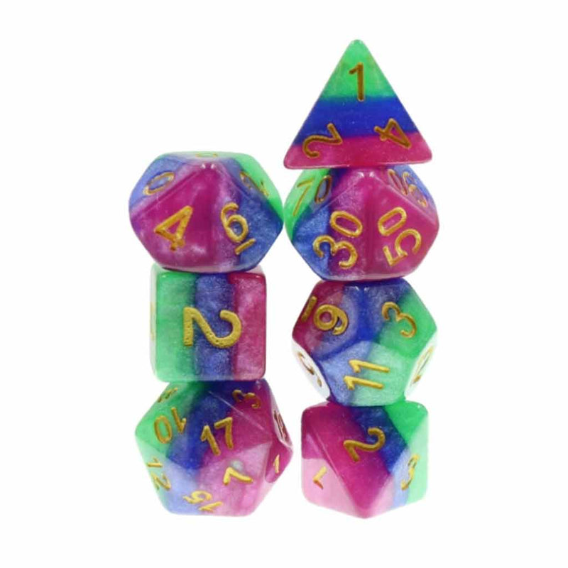 Jesters Gambit - 7 Piece Polyhedral Dice Set + Dice Bag - Bea DnD Games