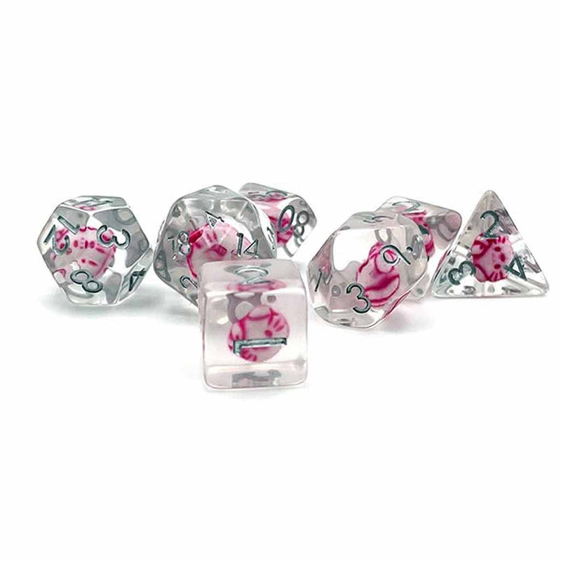 Kitty Dice - 7 Piece Polyhedral Dice Set + Dice Bag - Bea DnD Games