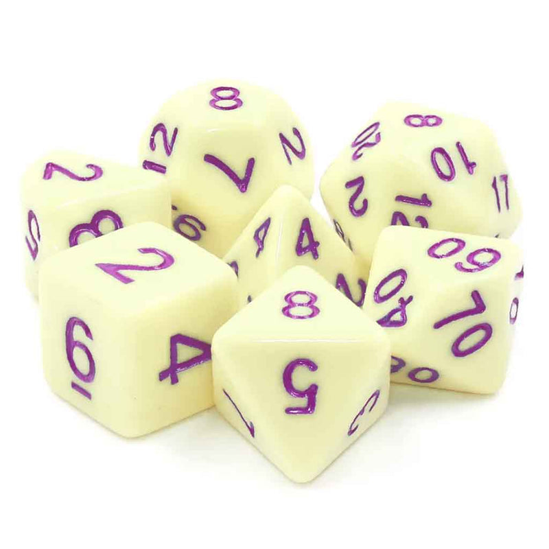 Knuckle Bones - 7 Piece Polyhedral Dice Set + Dice Bag - Bea DnD Games