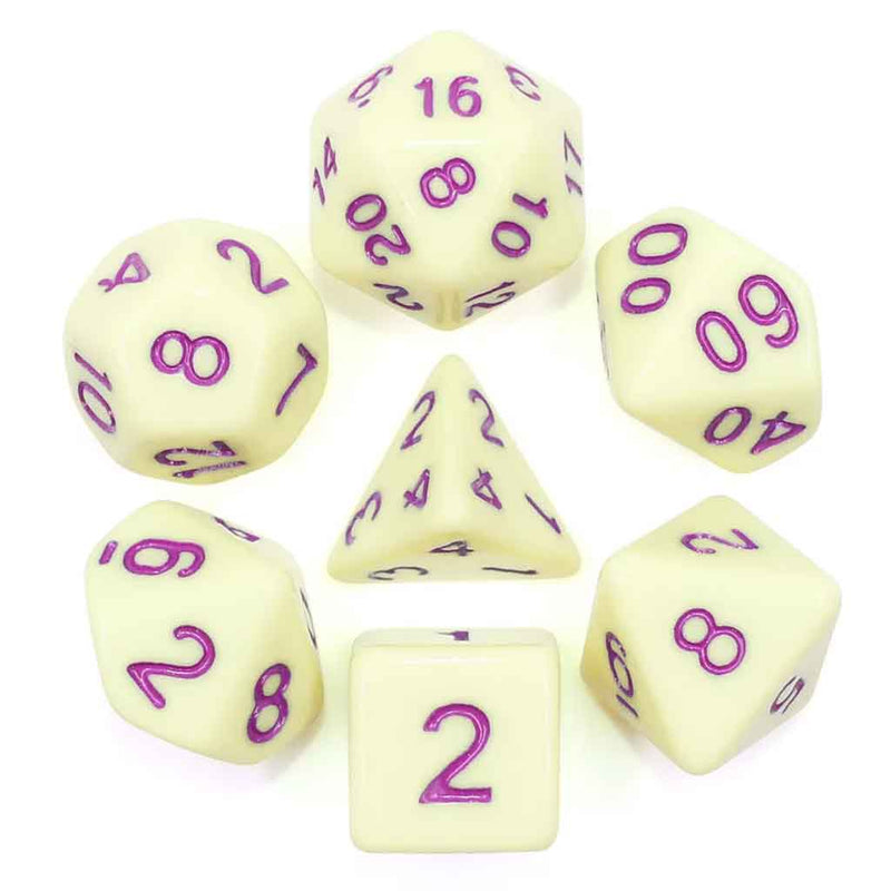 Knuckle Bones - 7 Piece Polyhedral Dice Set + Dice Bag - Bea DnD Games