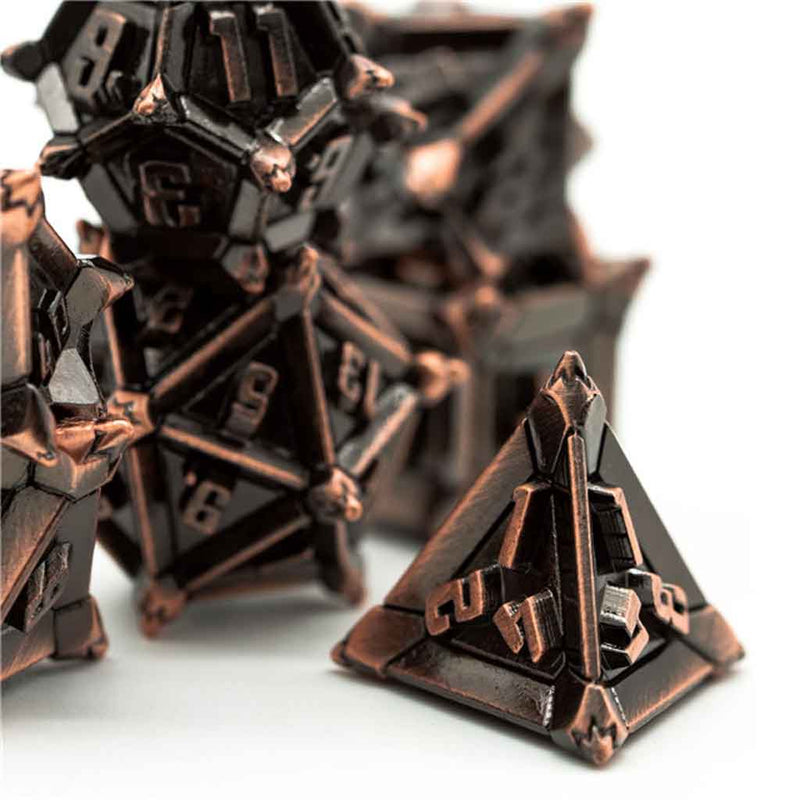 Kobold Caltrops 7 Piece Metal Polyhedral Dice Set & Dice Case - Bea DnD Games