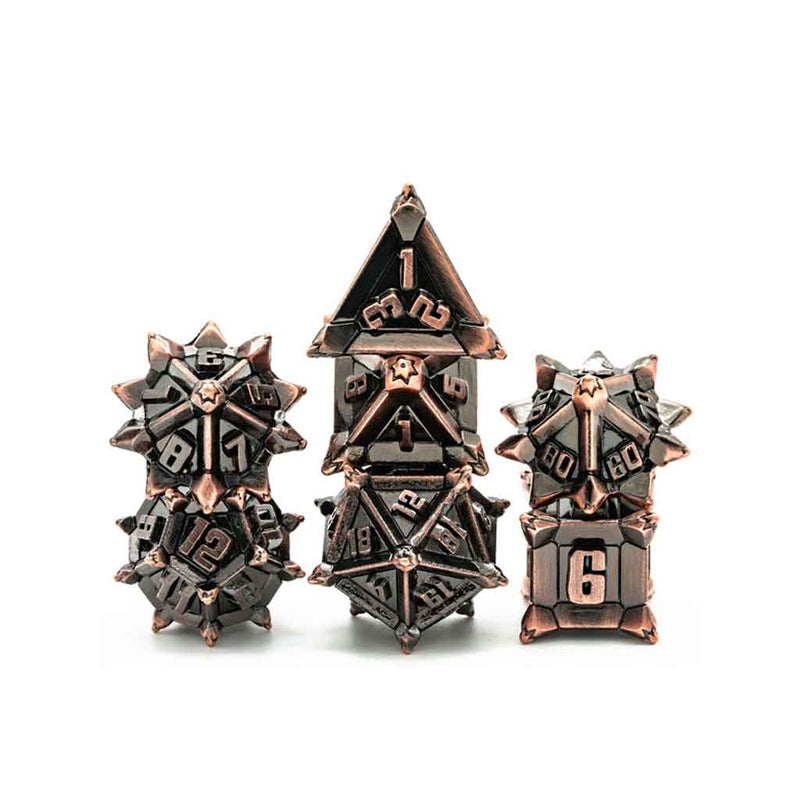 Kobold Caltrops 7 Piece Metal Polyhedral Dice Set & Dice Case - Bea DnD Games