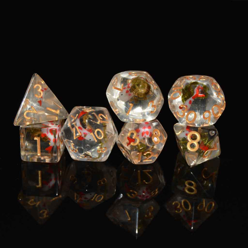Koi of Serenity - 7 Piece Polyhedral Dice Set + Dice Bag - Bea DnD Games