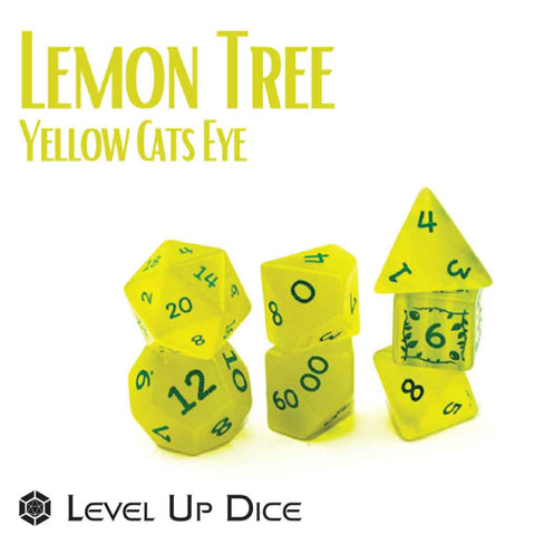 'Lemon Tree' - Yellow Cats Eye Handcrafted Gemstone Dice by Level Up Dice - Bea DnD Games