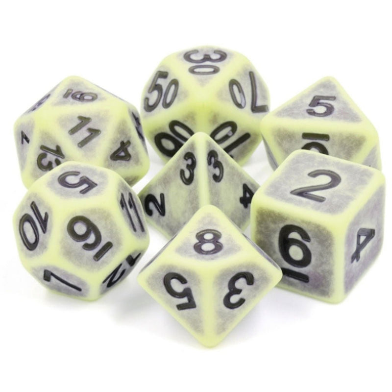 Lich Bones - 7 Piece Polyhedral Dice Set + Dice Bag - Bea DnD Games