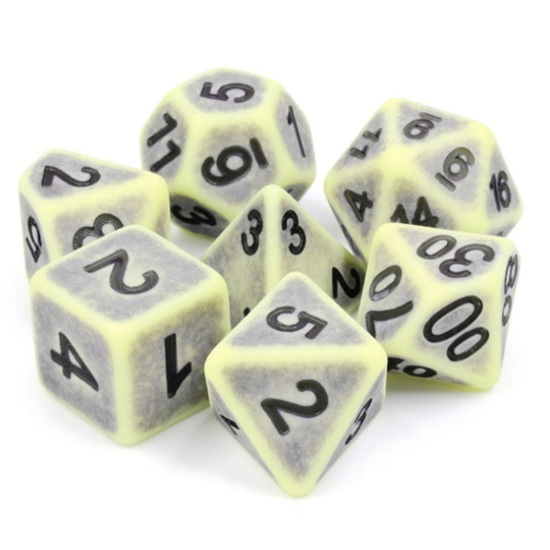 Lich Bones - 7 Piece Polyhedral Dice Set + Dice Bag - Bea DnD Games