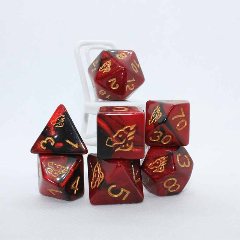 Limited Edition 'Dragon Bagon' Dice - 7pc Dice Set by Wayward Masquerade + Dice Bag - Bea DnD Games