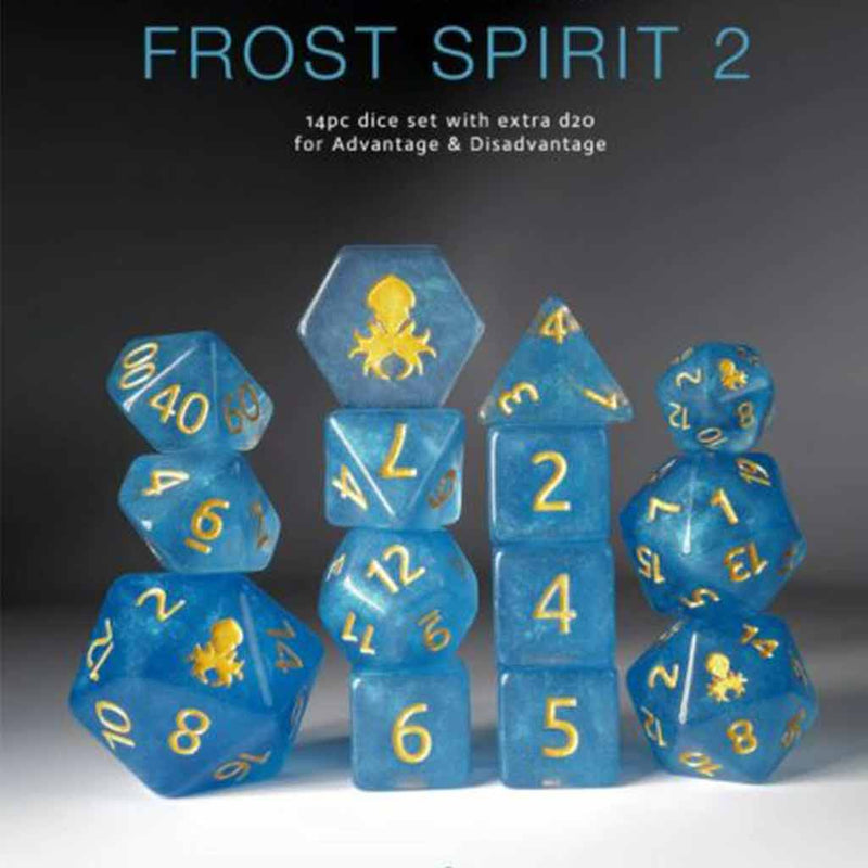 Limited Edition Frost Spirit 2 Mystics 14pc Dice Set by Kraken Dice + Dice Bag - Bea DnD Games