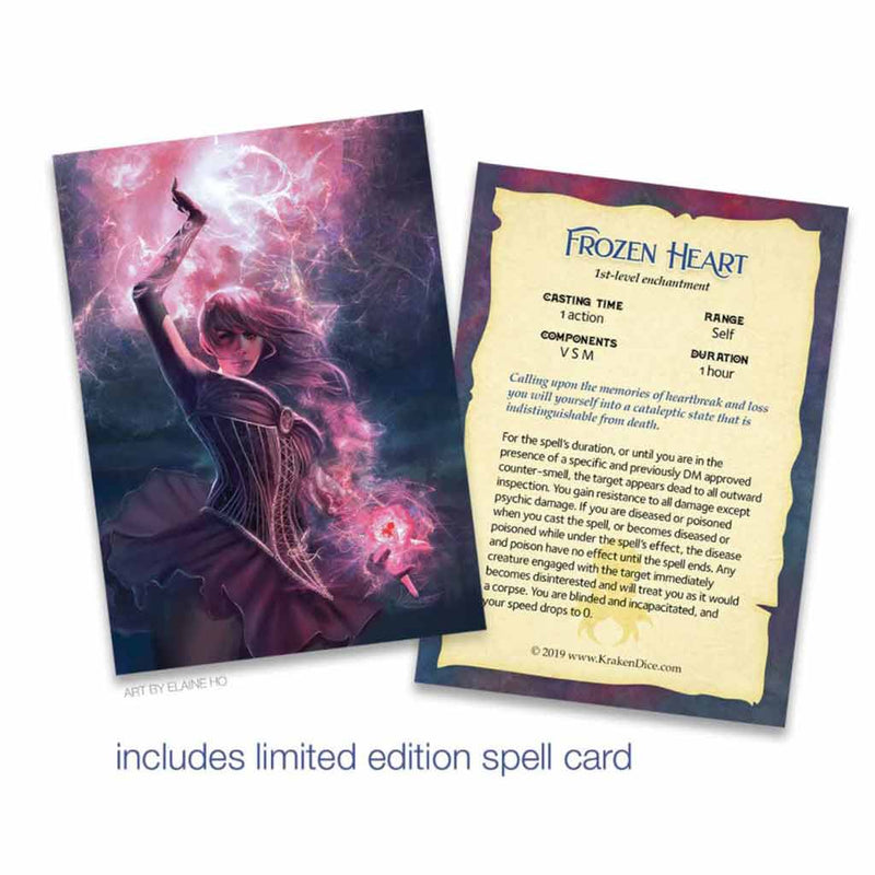 Limited Edition Frozen Heart 14pc Dice Set by Kraken Dice + Dice Bag - Bea DnD Games