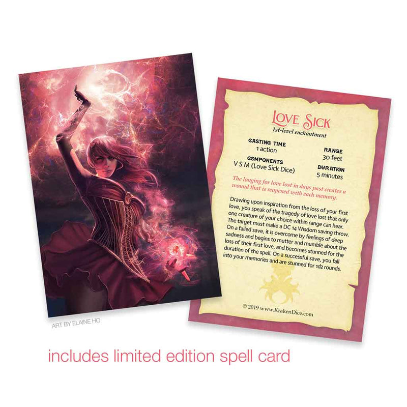 Limited Edition Love Sick 14pc Dice Set by Kraken Dice + Dice Bag - Bea DnD Games
