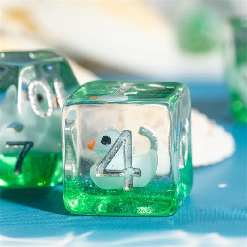 Little Quackers - 7 Piece Polyhedral Dice Set + Dice Bag - Bea DnD Games