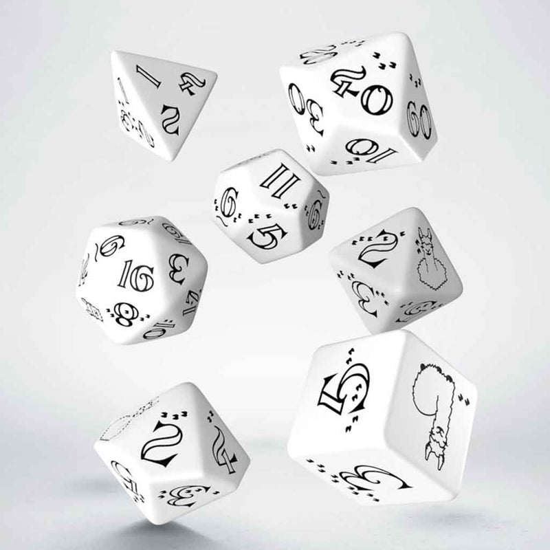 Llama (Bright White and Black) 7pc Polyhedral Dice Set by Q Workshop - Bea DnD Games