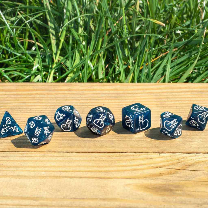 Llama (Glittering Dark Blue and White) 7pc Polyhedral Dice Set by Q Workshop - Bea DnD Games
