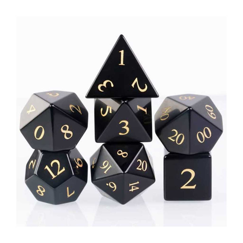 Lord of the Night - Handcrafted Obsidian Gemstone Dice Set & Dice Case - Bea DnD Games