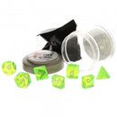 Lucky Dice Clear Neon Green Pizza Dungeon Dice by Reaper Miniatures - 7 Piece Polyhedral Dice Set & Random High Roller Figure - Bea DnD Games